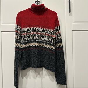 VTG Sarah Bentley medium Women's Red fair isle,Turtleneck Sweater,ski,winter